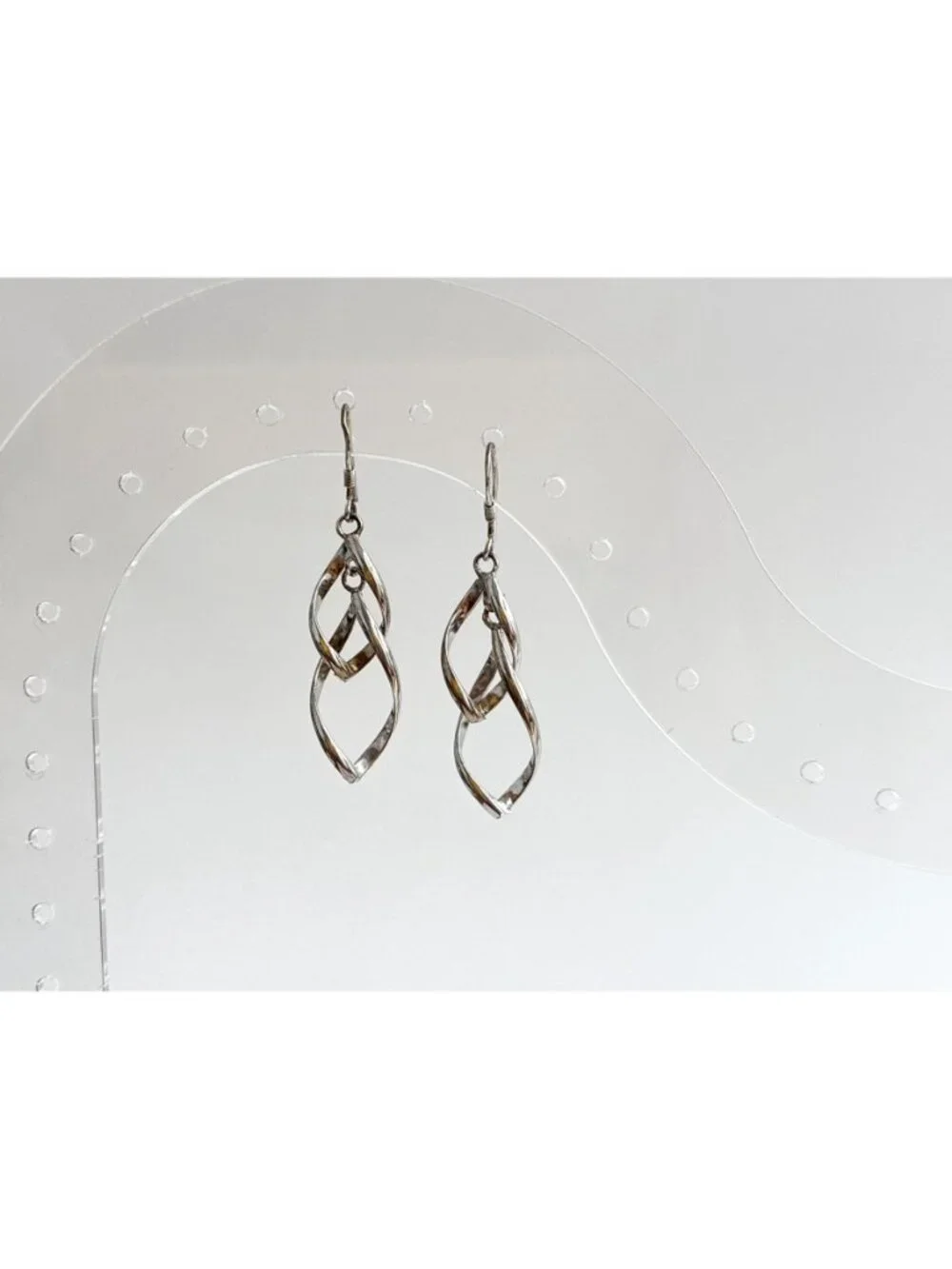 Double Marquise Shaped Art Deco Vintage Sterling Silver 925 Dangle Drop Earrings